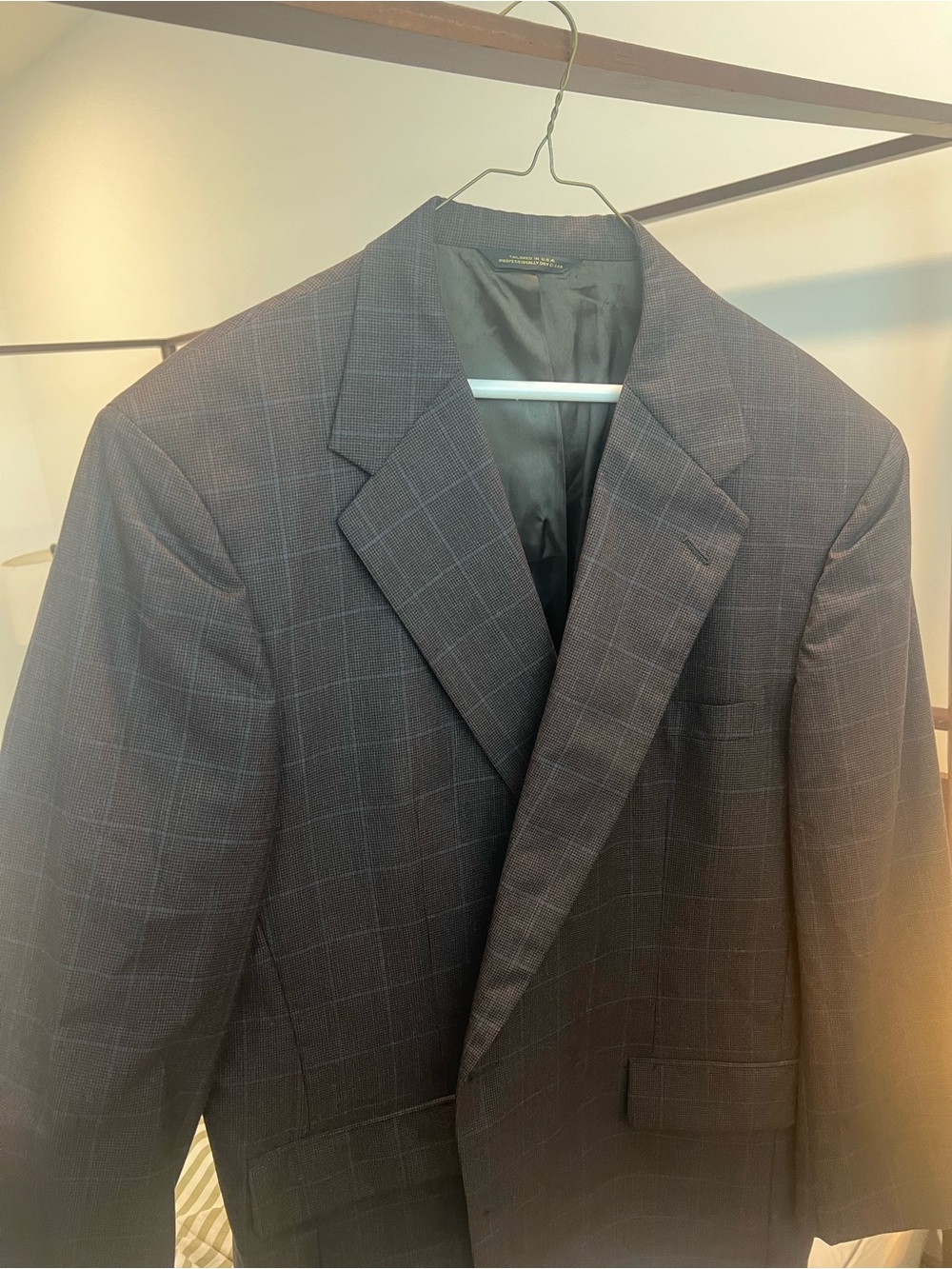 Men's Tom James Windowpane Blue and Brown Houndstooth Sports Coat